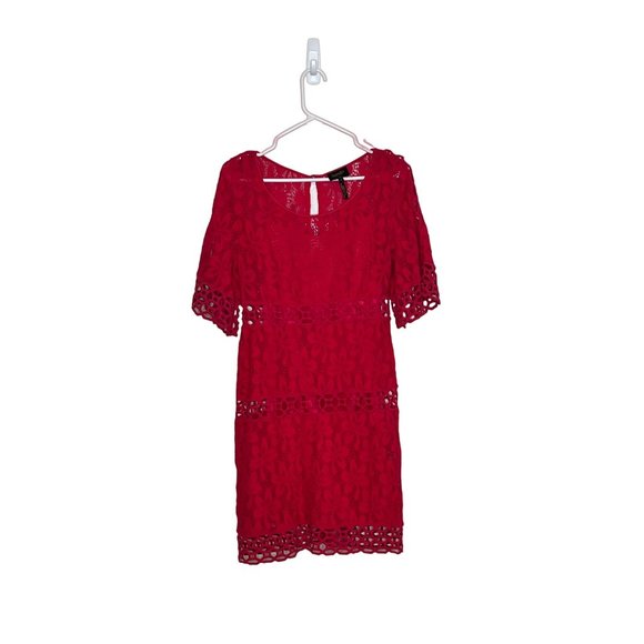 Laundry by Shelli Segal lace cut out‎ sheath dress bell sleeve hot pink size 6 - Picture 1 of 7
